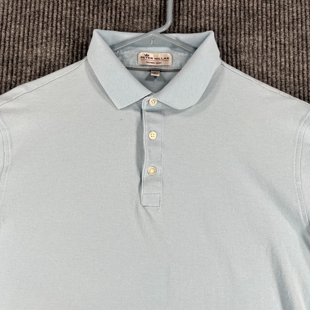 Peter Millar Polo Shirt Mens Large Blue Short Sleeve Crown Soft Silk Blend Golf